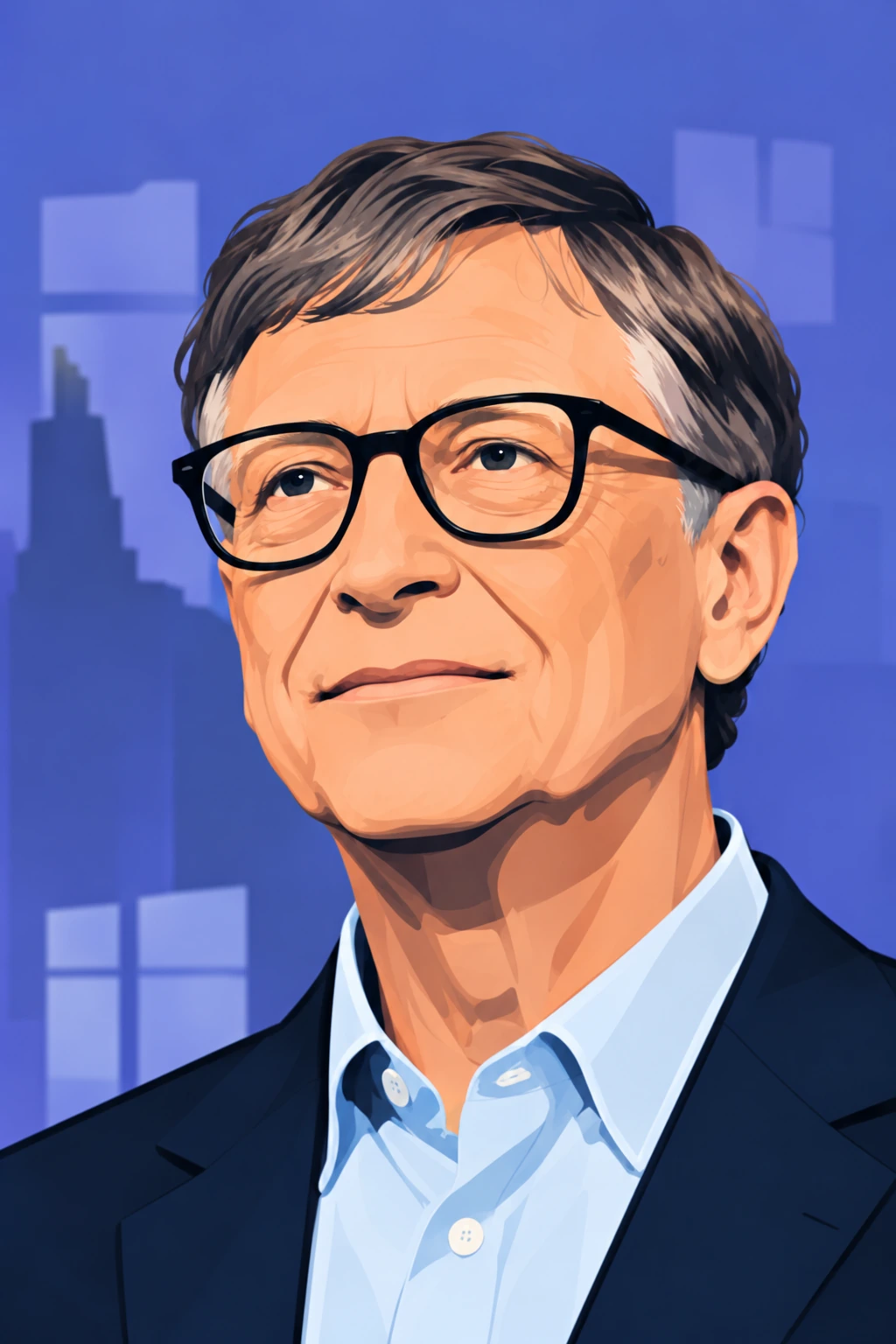 Illustrated portrait of Bill Gates