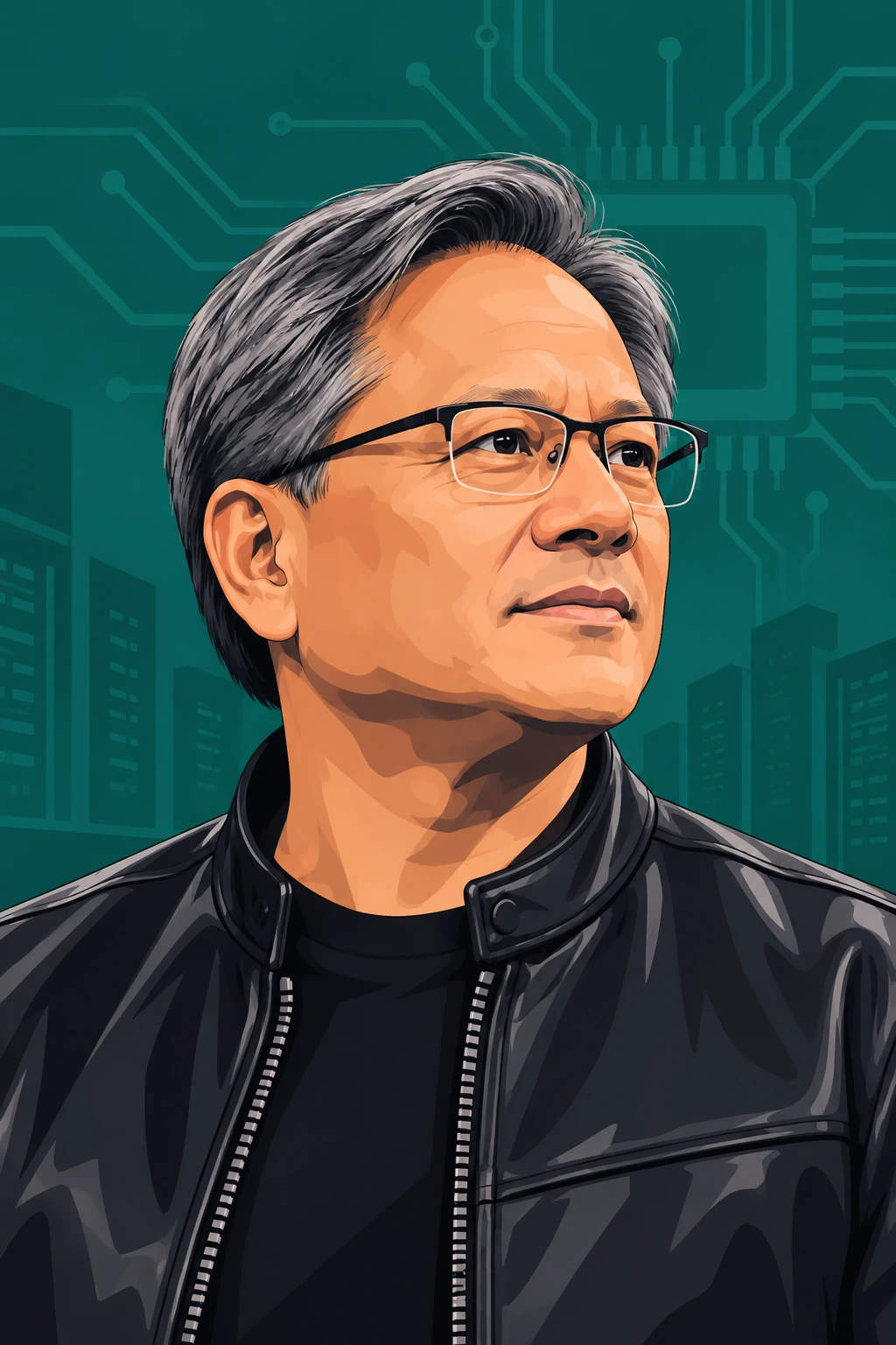 Illustrated portrait of Jensen Huang