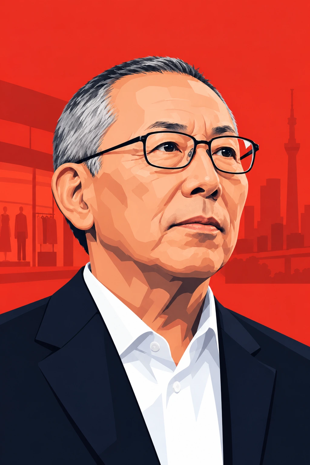 Illustrated portrait of Tadashi Yanai