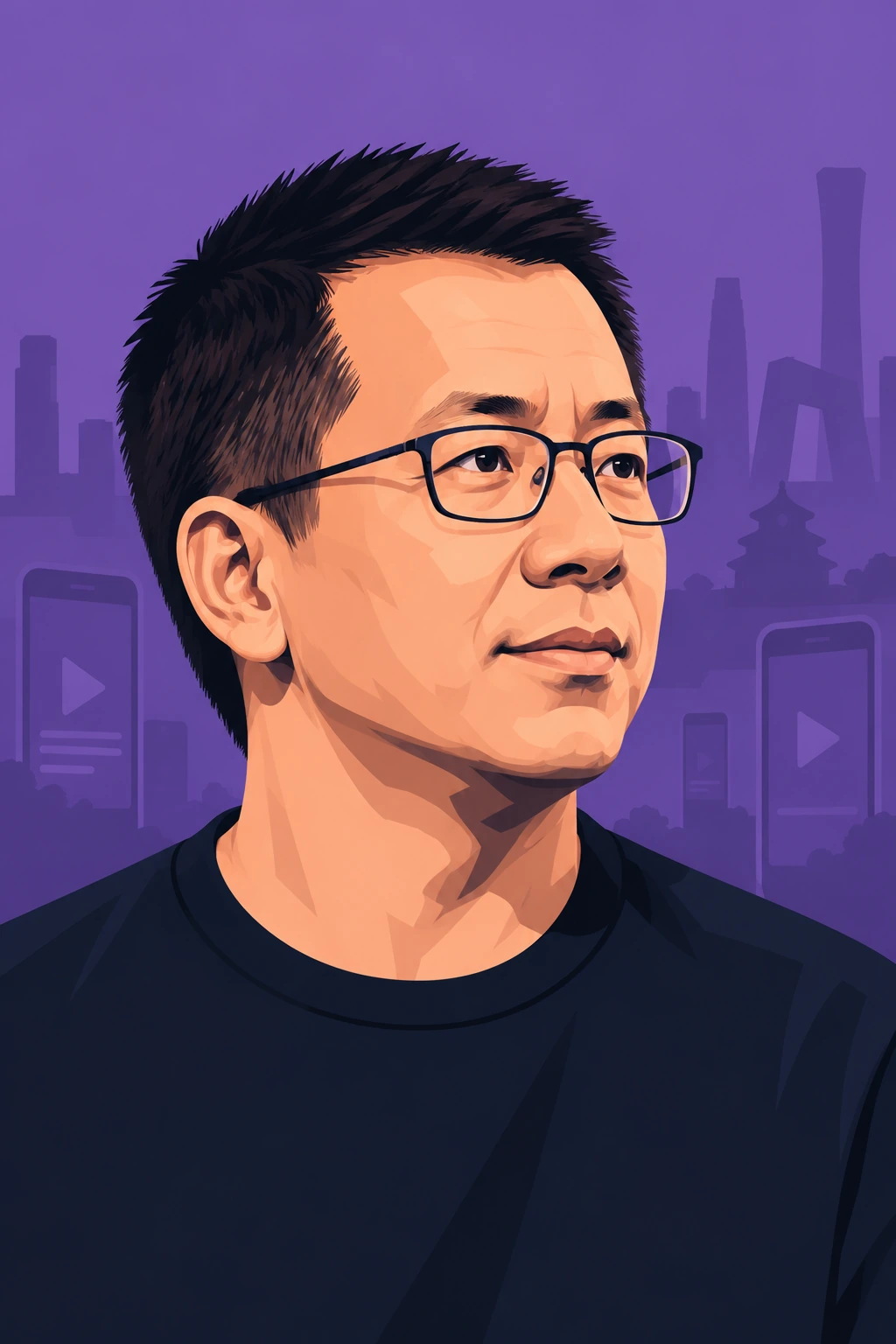 Illustrated portrait of Zhang Yiming